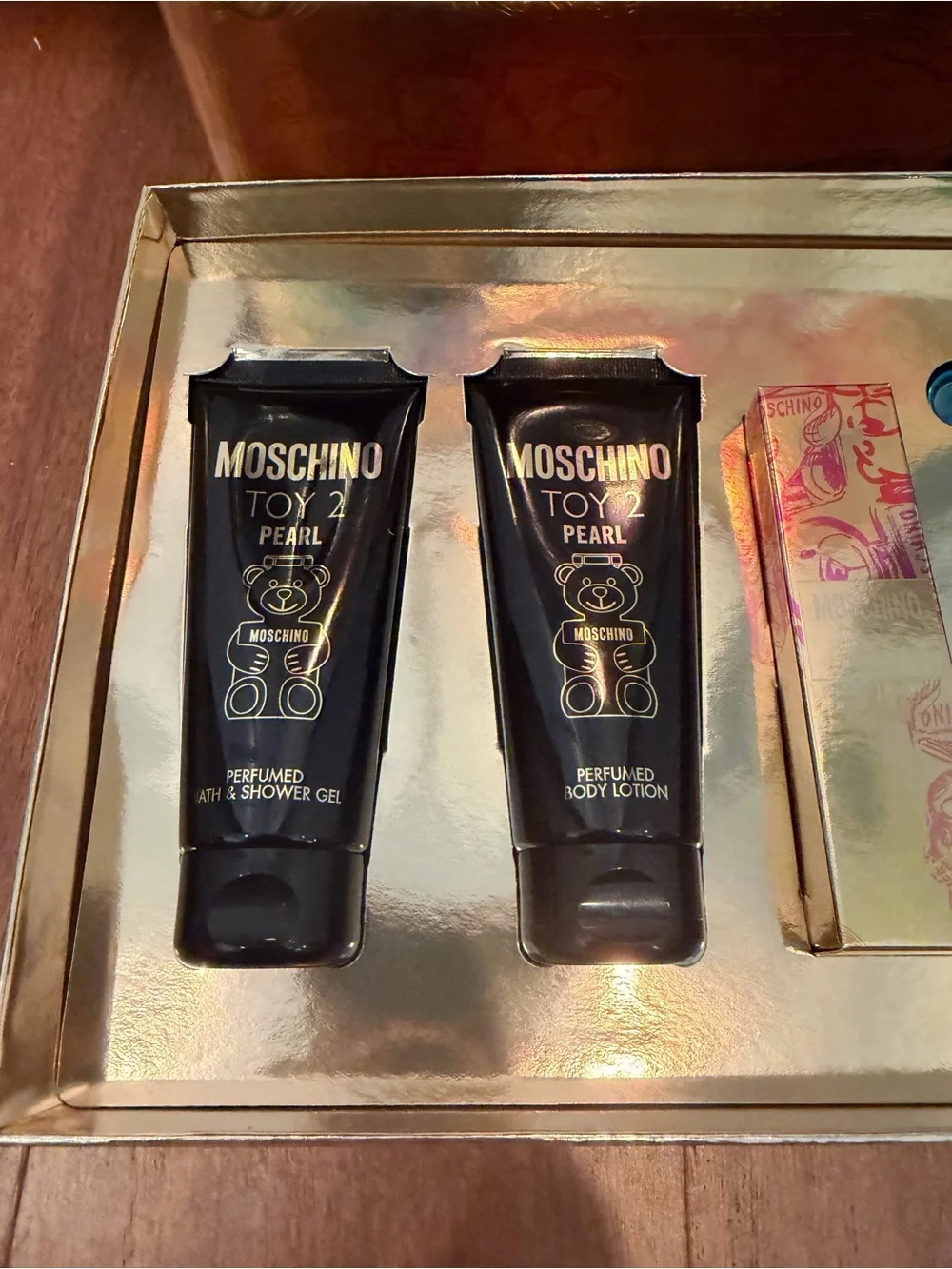 MOSCHINO toy 2 set Gold Foil Party Box with Multicolor Teddy Print